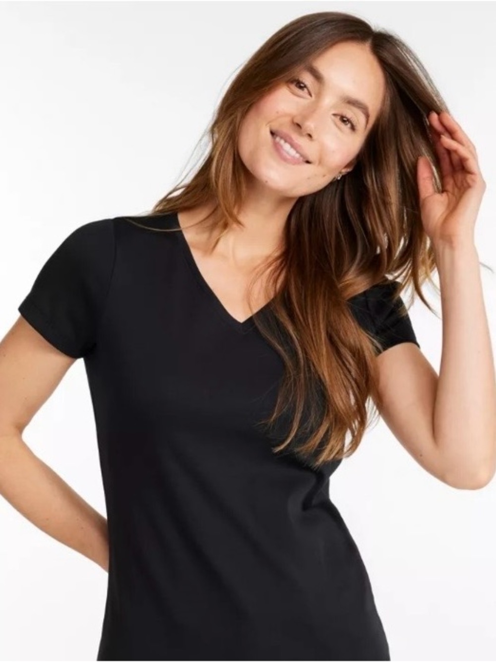 LLBean Classic V-Neck Short Sleeve Top - Black